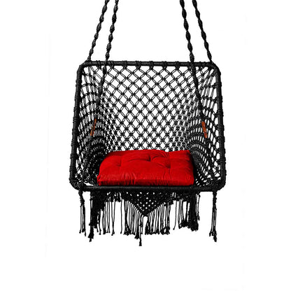 Swing, Swing in Premium Square Black with Red Square Cushion, Swing in Black Color, Swing with 1 Rod, 2 S Hook & Square Cushion, Swing - VT6099