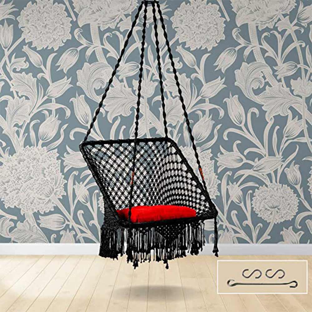 Swing, Swing in Premium Square Black with Red Square Cushion, Swing in Black Color, Swing with 1 Rod, 2 S Hook & Square Cushion, Swing - VT6099