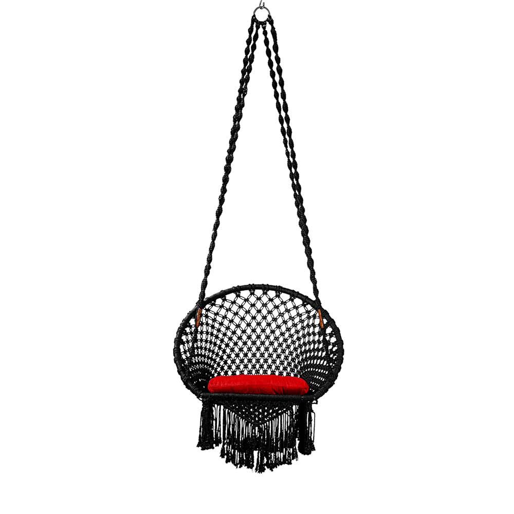 Swing, Swing in Premium Round Black with Red Cushion, Swing in Black Color, Swing with 1 Rod, 2 S Hook & Square Cushion, Swing - VT6100