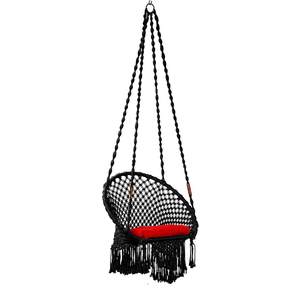 Swing, Swing in Premium Round Black with Red Cushion, Swing in Black Color, Swing with 1 Rod, 2 S Hook & Square Cushion, Swing - VT6100
