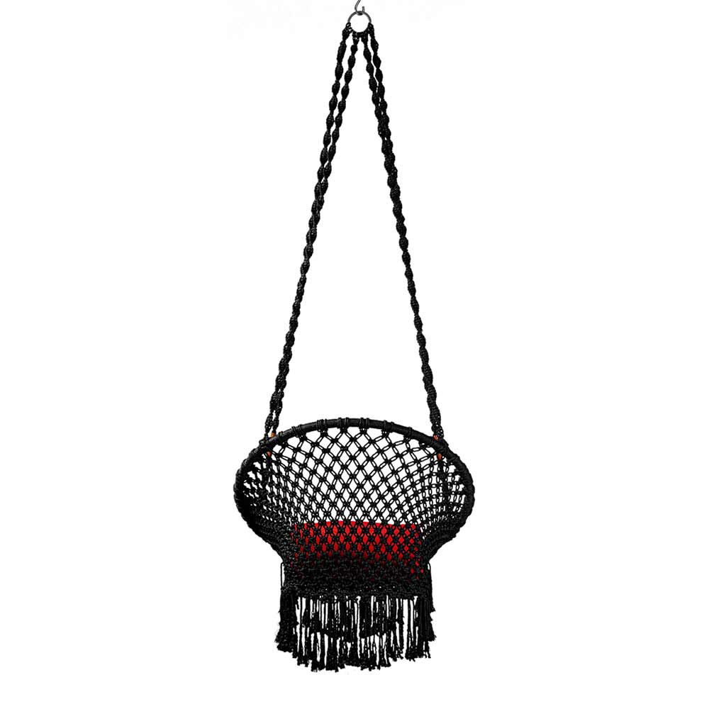 Swing, Swing in Premium Round Black with Red Cushion, Swing in Black Color, Swing with 1 Rod, 2 S Hook & Square Cushion, Swing - VT6100