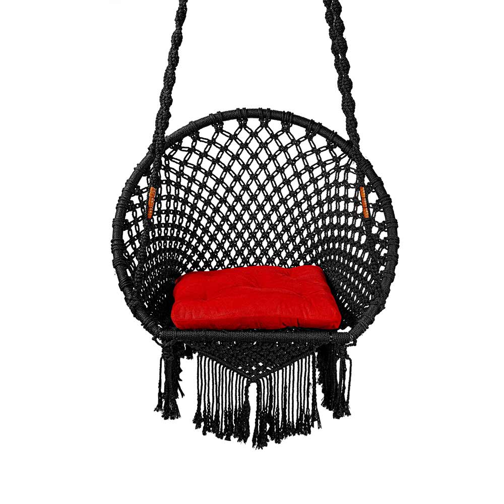 Swing, Swing in Premium Round Black with Red Cushion, Swing in Black Color, Swing with 1 Rod, 2 S Hook & Square Cushion, Swing - VT6100