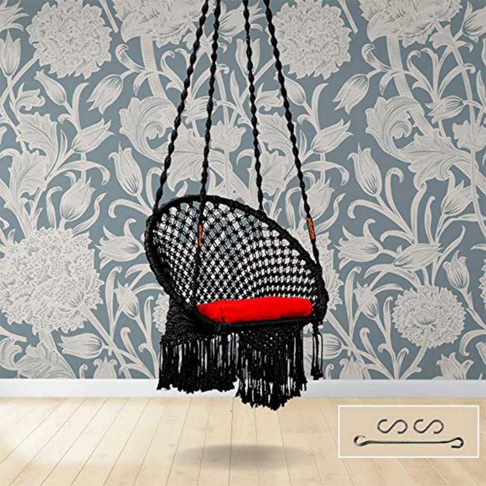 Swing, Swing in Premium Round Black with Red Cushion, Swing in Black Color, Swing with 1 Rod, 2 S Hook & Square Cushion, Swing - VT6100