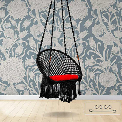 Swing, Swing in Premium Round Black with Red Cushion, Swing in Black Color, Swing with 1 Rod, 2 S Hook & Square Cushion, Swing - VT6100