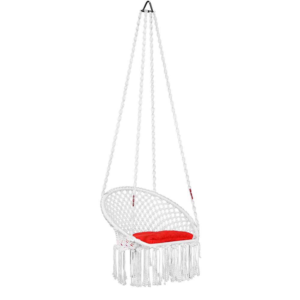 Swing, Swing in Premium Round White with Red Cushion, Swing in White Color, Swing with 1 Rod, 2 S Hook & Square Cushion, Swing - VT6101