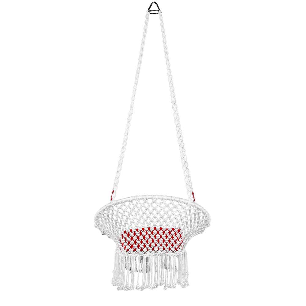 Swing, Swing in Premium Round White with Red Cushion, Swing in White Color, Swing with 1 Rod, 2 S Hook & Square Cushion, Swing - VT6101