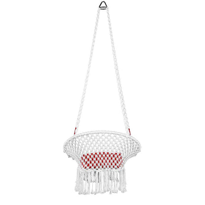 Swing, Swing in Premium Round White with Red Cushion, Swing in White Color, Swing with 1 Rod, 2 S Hook & Square Cushion, Swing - VT6101