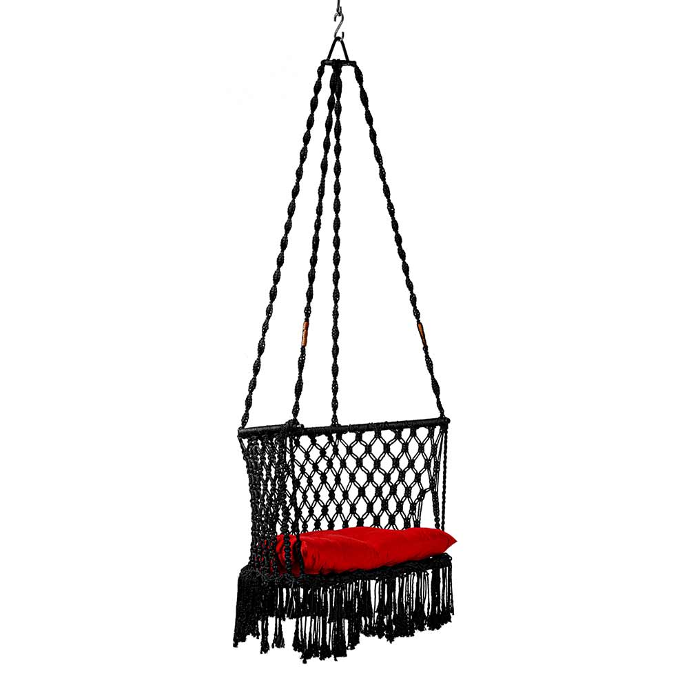 Swing, Swing in Premium C Black with Red Cushion, Swing in Black Color, Swing with 1 Rod, 2 S Hook & D Shape Cushion, Swing - VT6102
