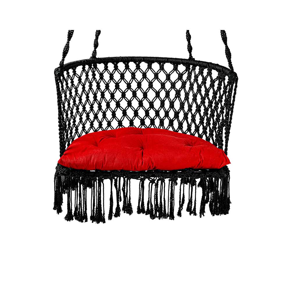 Swing, Swing in Premium C Black with Red Cushion, Swing in Black Color, Swing with 1 Rod, 2 S Hook & D Shape Cushion, Swing - VT6102