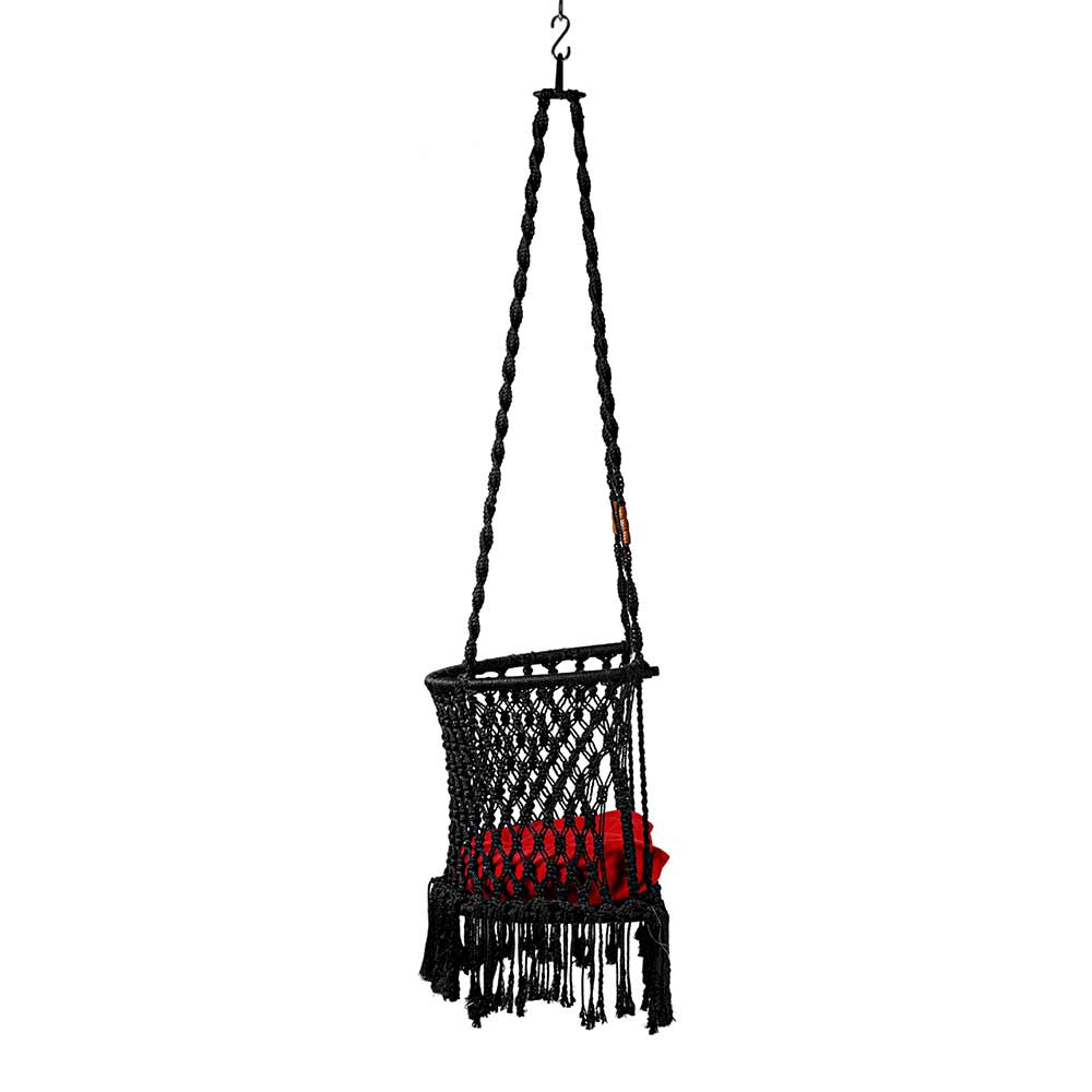 Swing, Swing in Premium C Black with Red Cushion, Swing in Black Color, Swing with 1 Rod, 2 S Hook & D Shape Cushion, Swing - VT6102