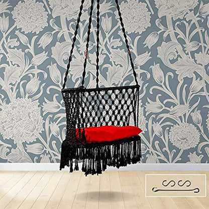 Swing, Swing in Premium C Black with Red Cushion, Swing in Black Color, Swing with 1 Rod, 2 S Hook & D Shape Cushion, Swing - VT6102