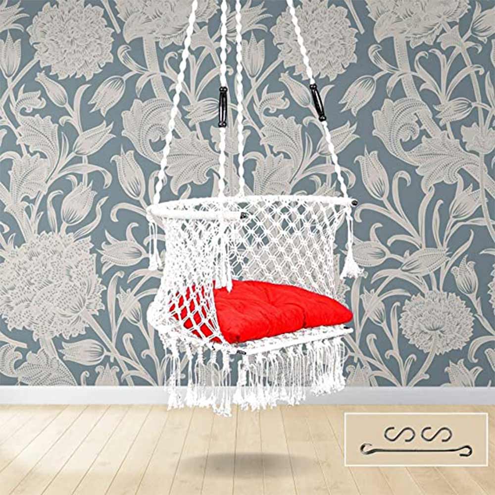 Swing, Swing in Premium C Black with Red Cushion, Swing in White Color, Swing with 1 Rod, 2 S Hook & D Shape Cushion, Swing - VT6103