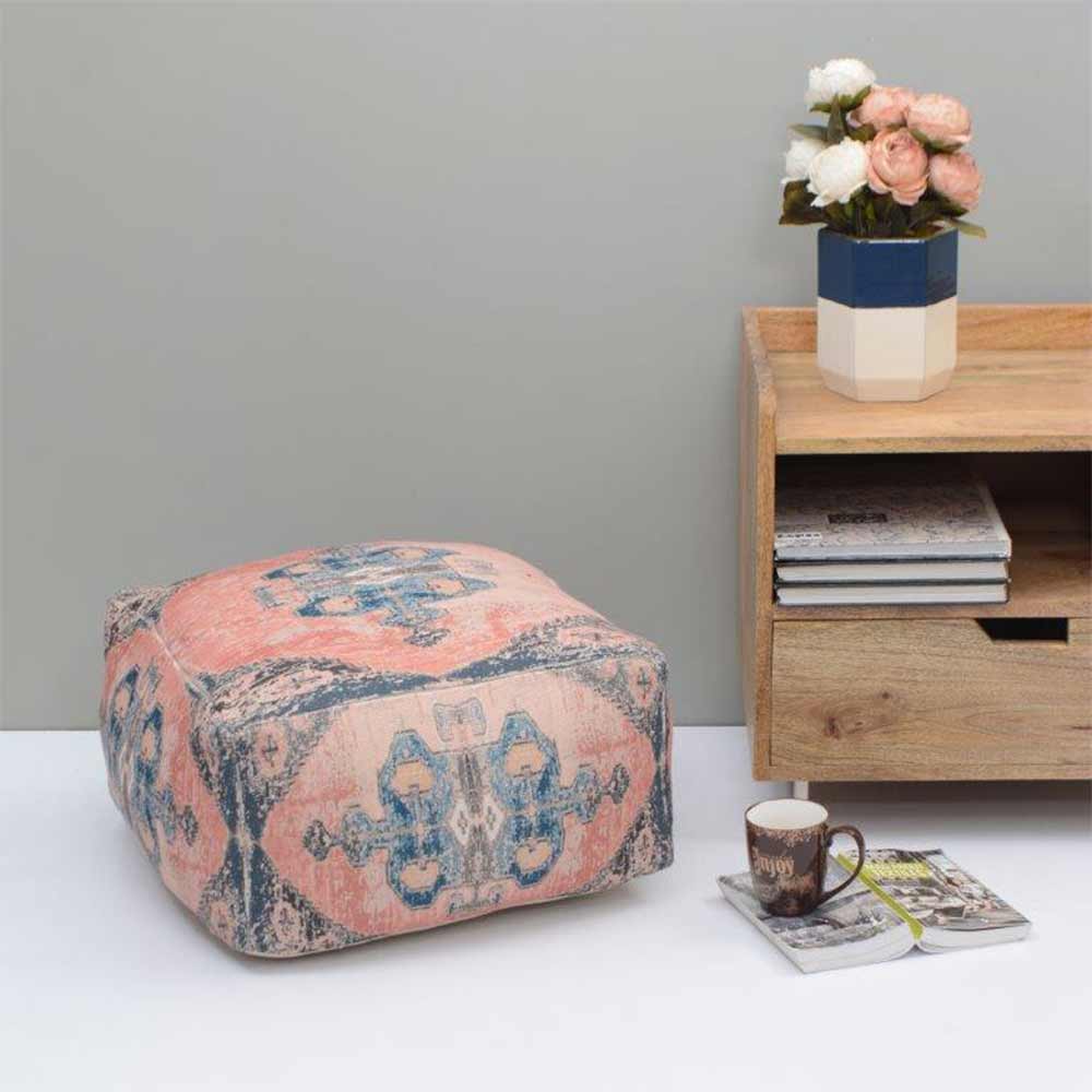 Pouffe, 003/SCNFE, Coral Distressed Pouffe, (Strawberry Collective), Pouffe- VT6110