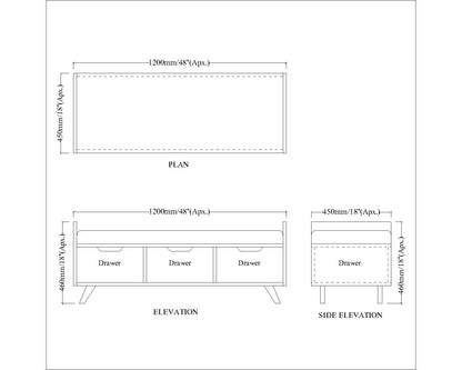 Seating Bench, Seating Bench in Beige & Brown Color, Bench in Living Room & Bed Room, Bench in Wooden Legs, Bench with Drawer, Seating Bench - VT6125