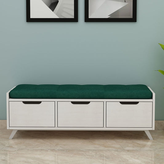 Seating Bench, Seating Bench in White & Green Color, Bench in Living Room & Bed Room, Bench in Wooden Legs, Bench with Drawer, Seating Bench - VT6126