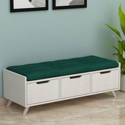 Seating Bench, Seating Bench in White & Green Color, Bench in Living Room & Bed Room, Bench in Wooden Legs, Bench with Drawer, Seating Bench - VT6126