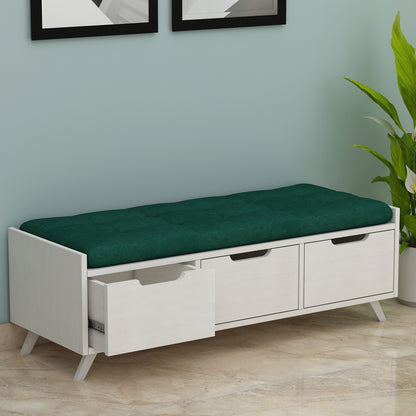 Seating Bench, Seating Bench in White & Green Color, Bench in Living Room & Bed Room, Bench in Wooden Legs, Bench with Drawer, Seating Bench - VT6126