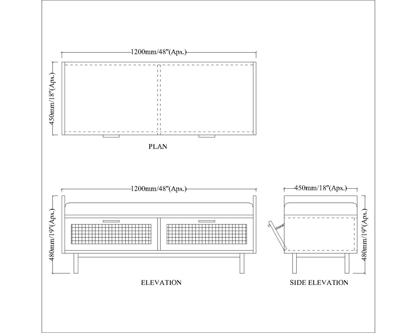 Seating Bench, Seating Bench in White, Grey & Brown color, Bench Living Room & Bed Room, Bench in MS Legs, Seating Bench in Flip Shutter, Seating Bench - VT6127