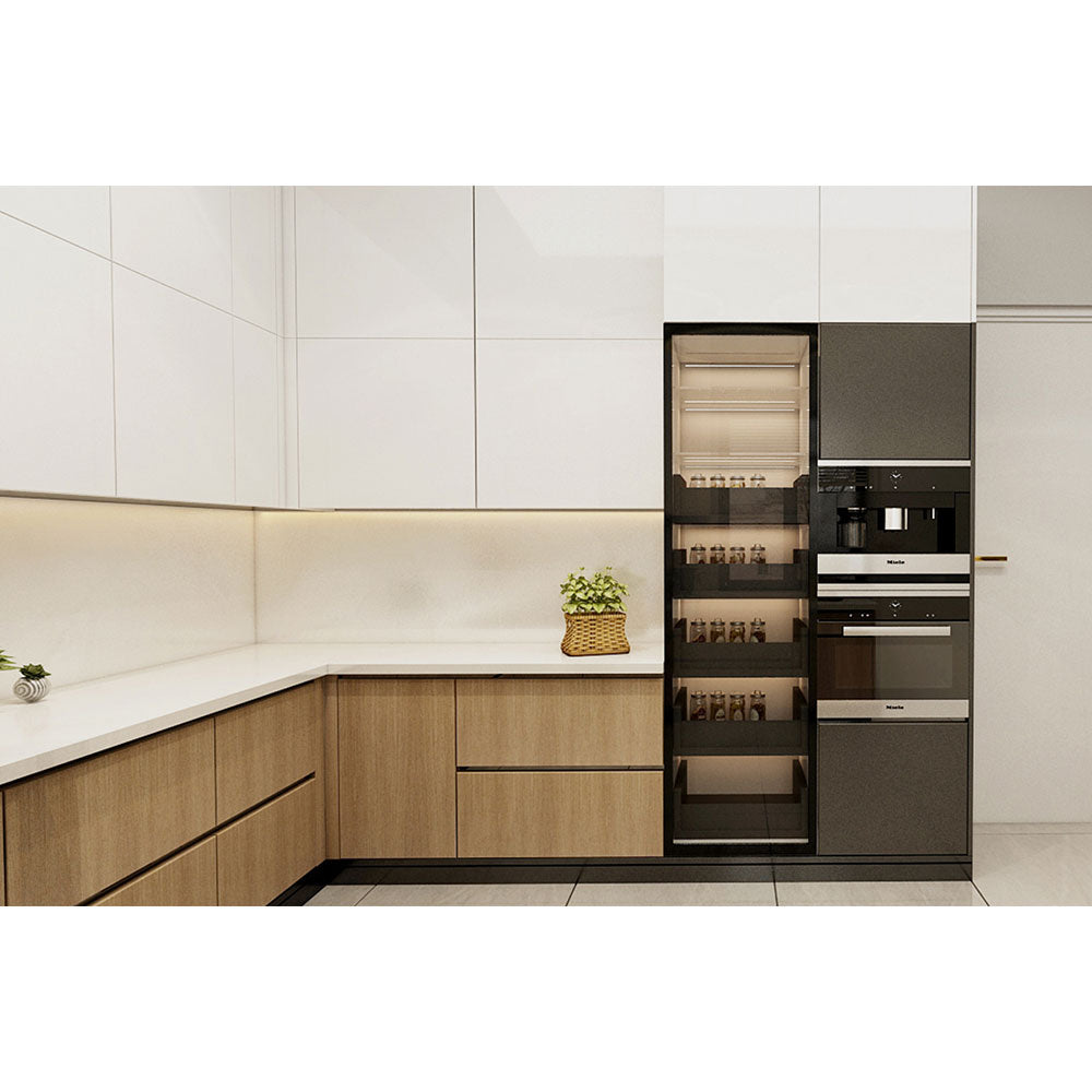 Kitchen, Modular Kitchen, Luxurious Kitchen, U-Shape Kitchen, Hi-Gloss Kitchen, Kitchen in Brown & White Color, Kitchen - VT8001