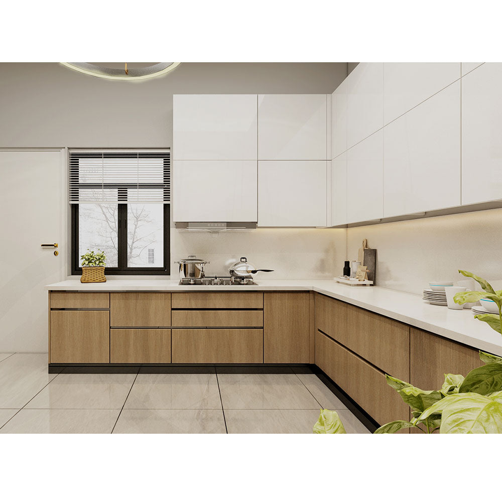 Kitchen, Modular Kitchen, Luxurious Kitchen, U-Shape Kitchen, Hi-Gloss Kitchen, Kitchen in Brown & White Color, Kitchen - VT8001