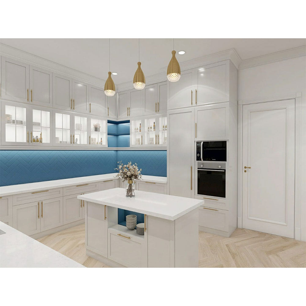 Kitchen, Modular Kitchen, Luxurious Kitchen, U-Shape Kitchen, Hi-Gloss Kitchen, Kitchen in Blue & White Color, Kitchen - VT8002