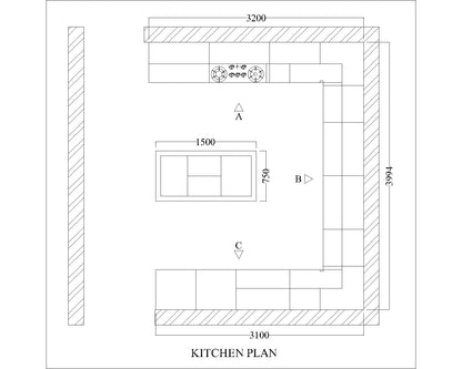 Kitchen, Modular Kitchen, Luxurious Kitchen, U-Shape Kitchen, Hi-Gloss Kitchen, Kitchen in Blue & White Color, Kitchen - VT8002