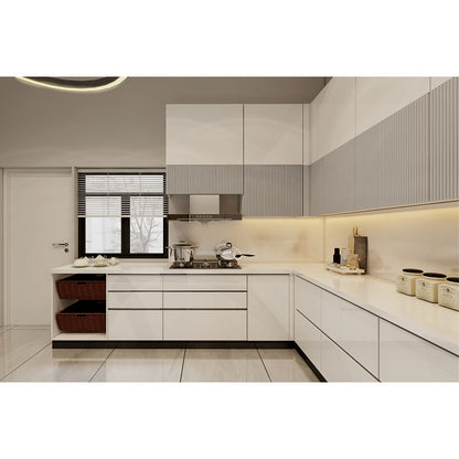 Kitchen, Modular Kitchen, Luxurious Kitchen, U-Shape Kitchen, Hi-Gloss Kitchen, Kitchen in Grey & White Color, Kitchen - VT8003