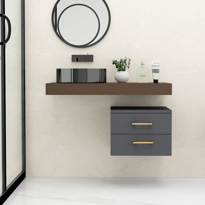 Brown Color Corian Top Wall Mounted Bathroom Vanity with Drawer   - VT9009