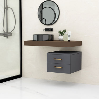 Brown Color Corian Top Wall Mounted Bathroom Vanity with Drawer   - VT9009