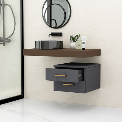 Brown Color Corian Top Wall Mounted Bathroom Vanity with Drawer   - VT9009