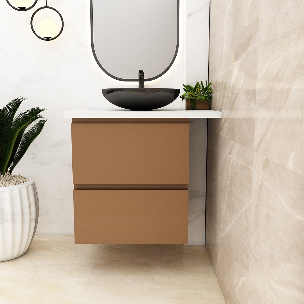 Vanity, Tan Color Vanity, White Corian Top in Vanity, Vanity with Drawer, Wall Mounted Vanity, Vanity - VT9010