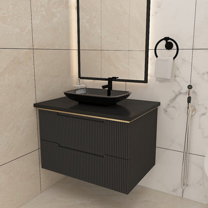 Vanity, Black Color Vanity, Wall Mounted Vanity, Vanity with Drawer, Vanity with Corian Top, Vanity - VT9015