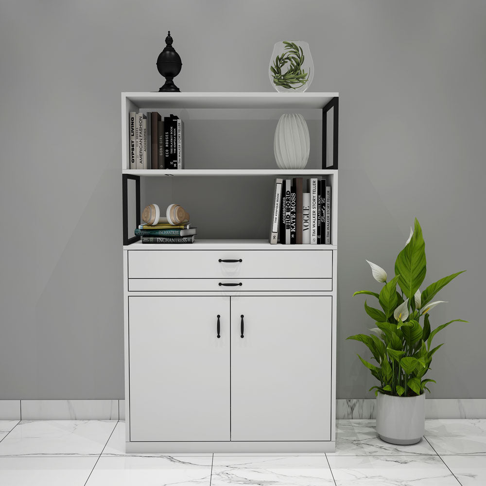 Cabinet, Wood Cabinet, White Color Cabinet, Cabinet cum Study Table, Cabinet with Drawer, Cabinet with Shutter, Cabinet With Open Shelf, Cabinet- VT- 10043