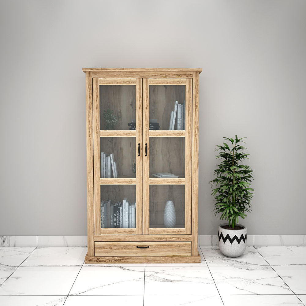 Cabinet, Solid Wood Cabinet, Light Brown Color Cabinet, Cabinet with Glass Shutter, Cabinet with Shutter, Cabinet With Drawer, Cabinet- VT - 10044