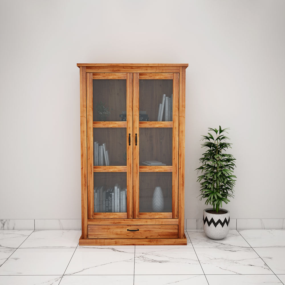 Cabinet, Solid Wood Cabinet, Brown Color Cabinet, Cabinet with Glass Shutter, Cabinet with Shutter, Cabinet With Drawer, Cabinet- VT - 10045