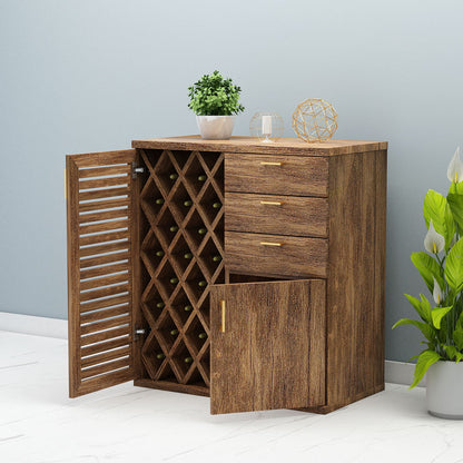 Bar Cabinet,  Solid Wood Bar Cabinet, Bar Cabinet with Drawer, Dark Brown Color Bar Cabinet, Bar Cabinet with Shutter, Bar Cabinet- VT- 10046