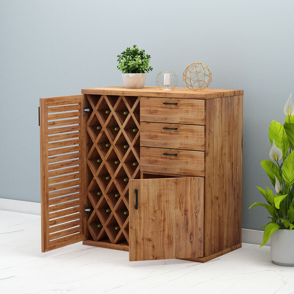 Bar Cabinet,  Solid Wood Bar Cabinet, Bar Cabinet with Drawer, Brown Color Bar Cabinet, Bar Cabinet with Shutter, Bar Cabinet- VT- 10047