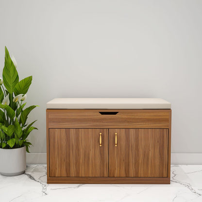 Natural Wood Entryway Shoe Bench with Flip Top and Storage, VT-10048