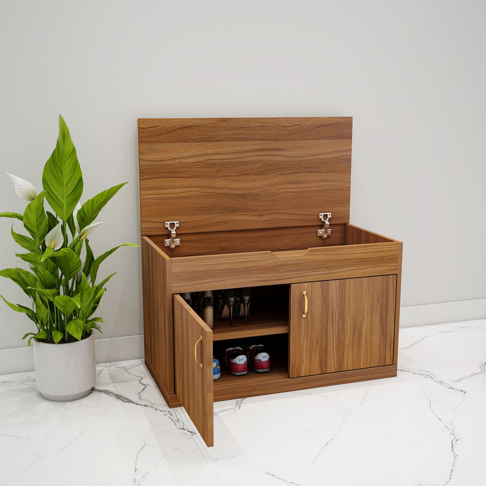 Natural Wood Entryway Shoe Bench with Flip Top and Storage, VT-10048