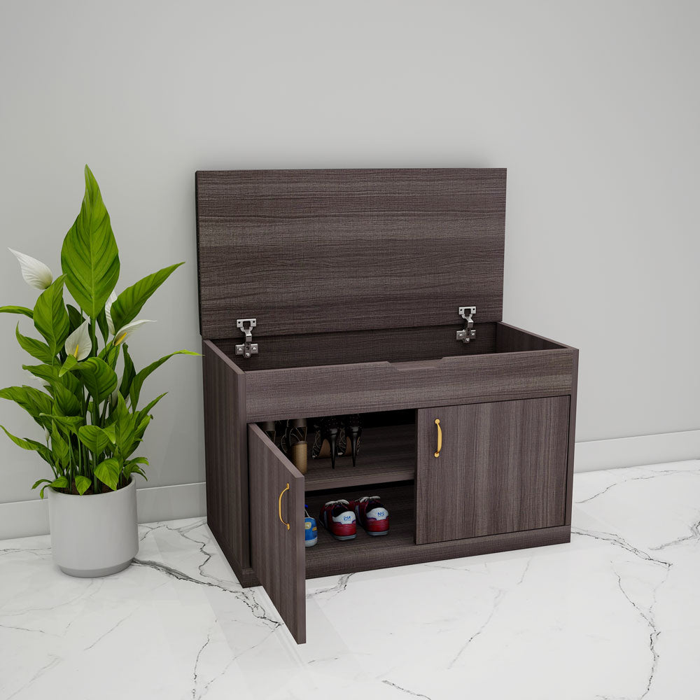 Dark Wood Entryway Shoe Bench with Flip Top and Storage,  VT-10049