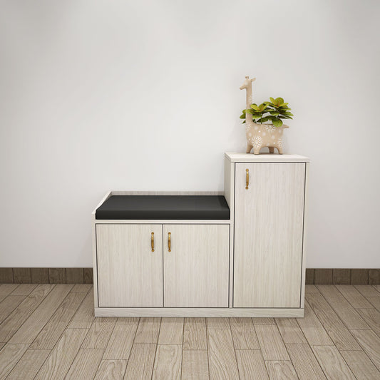 Multipurpose White Shoe Cabinet with Black Cushion & Pull-Out Racks – VT-10050