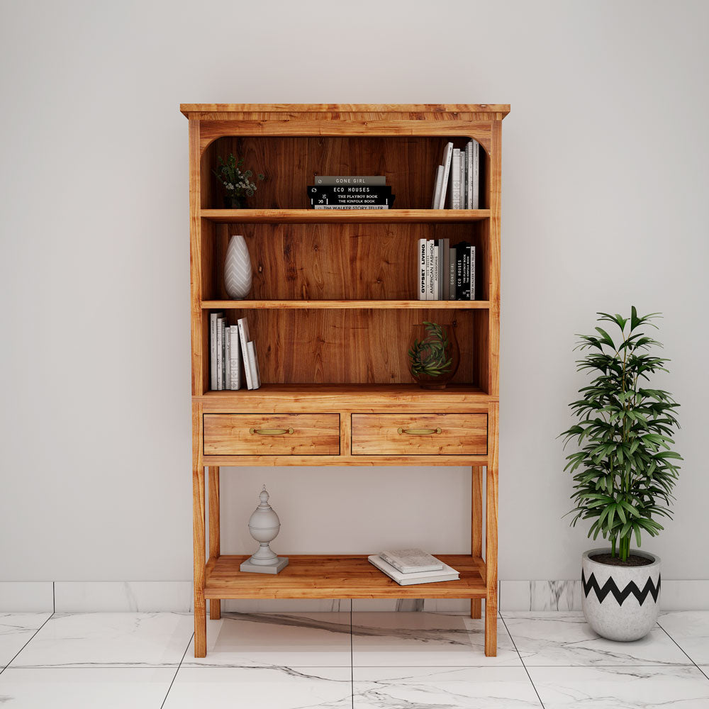 Book Shelf, Brown Solid Wood Book Shelf, Book Shelf with Open Shelf, Book Shelf with Drawer, Book Shelf - VT - 11009