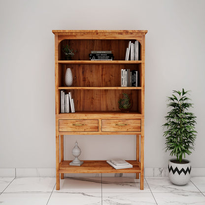 Book Shelf, Brown Solid Wood Book Shelf, Book Shelf with Open Shelf, Book Shelf with Drawer, Book Shelf - VT - 11009