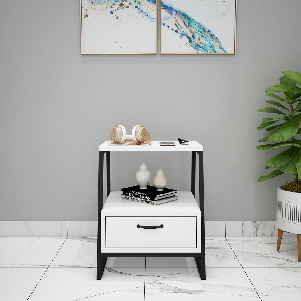 End Table, White End Table, End Table with Drawer, End Table with Open Shelf End Table - VT- 12076