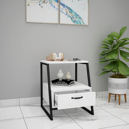 End Table, White End Table, End Table with Drawer, End Table with Open Shelf End Table - VT- 12076