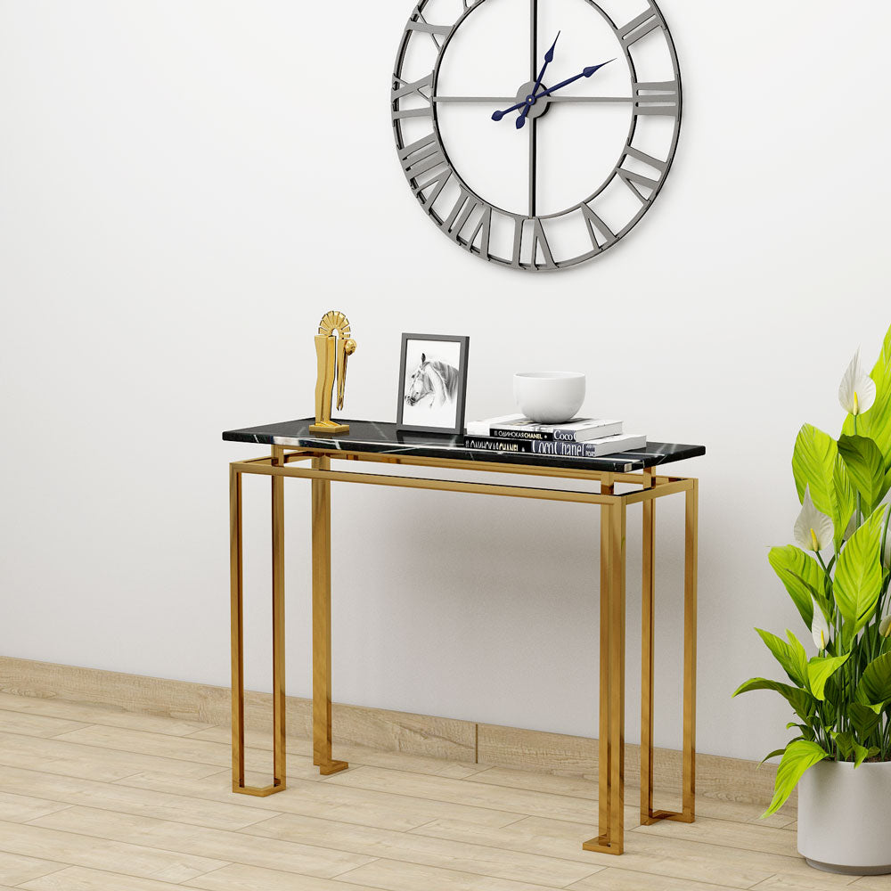 Console Table, Black Console Table, Console Table with MS Leg in Gold Finish, Console Table -VT -12078