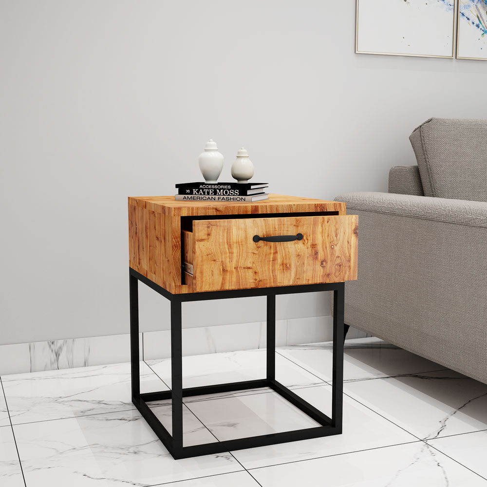 End Table, Solid Wood End Table , Brown End Table, End Table with Drawer, End Table - VT- 12081