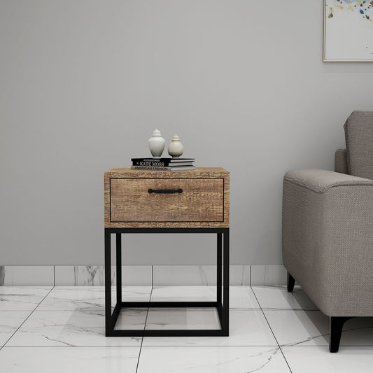 End Table, Solid Wood End Table, Light Brown End Table, End Table with Drawer, End Table - VT- 12082