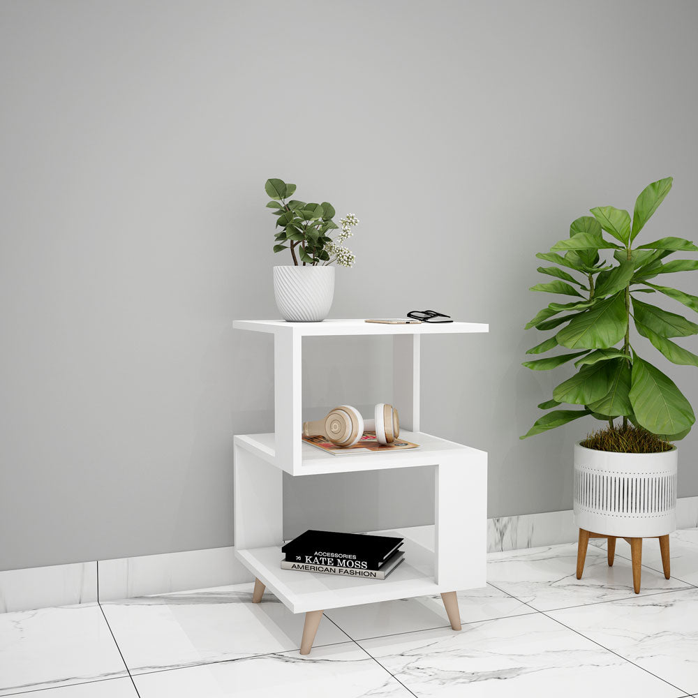 End Table, Wood End Table, White & Wood End Table, End Table with Open Shelf, End Table - VT- 12085