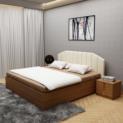 Bed, King  Bed, Dark Wood & White Color Bed, Bed With White Fabric, Bed with storage,  Bed- VT - 5050